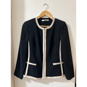 Nycard Collection Women’s Black & Beige Trim Zip-Front Blazer Jacket – Size M